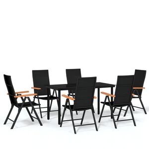 vidaXL 7 Piece Garden Dining Set Black
