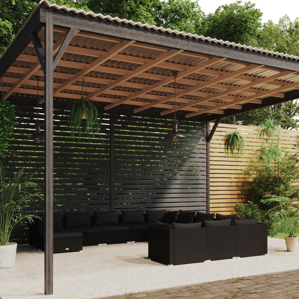 vidaXL 12 Piece Garden Lounge Set with Cushions Poly Rattan Black
