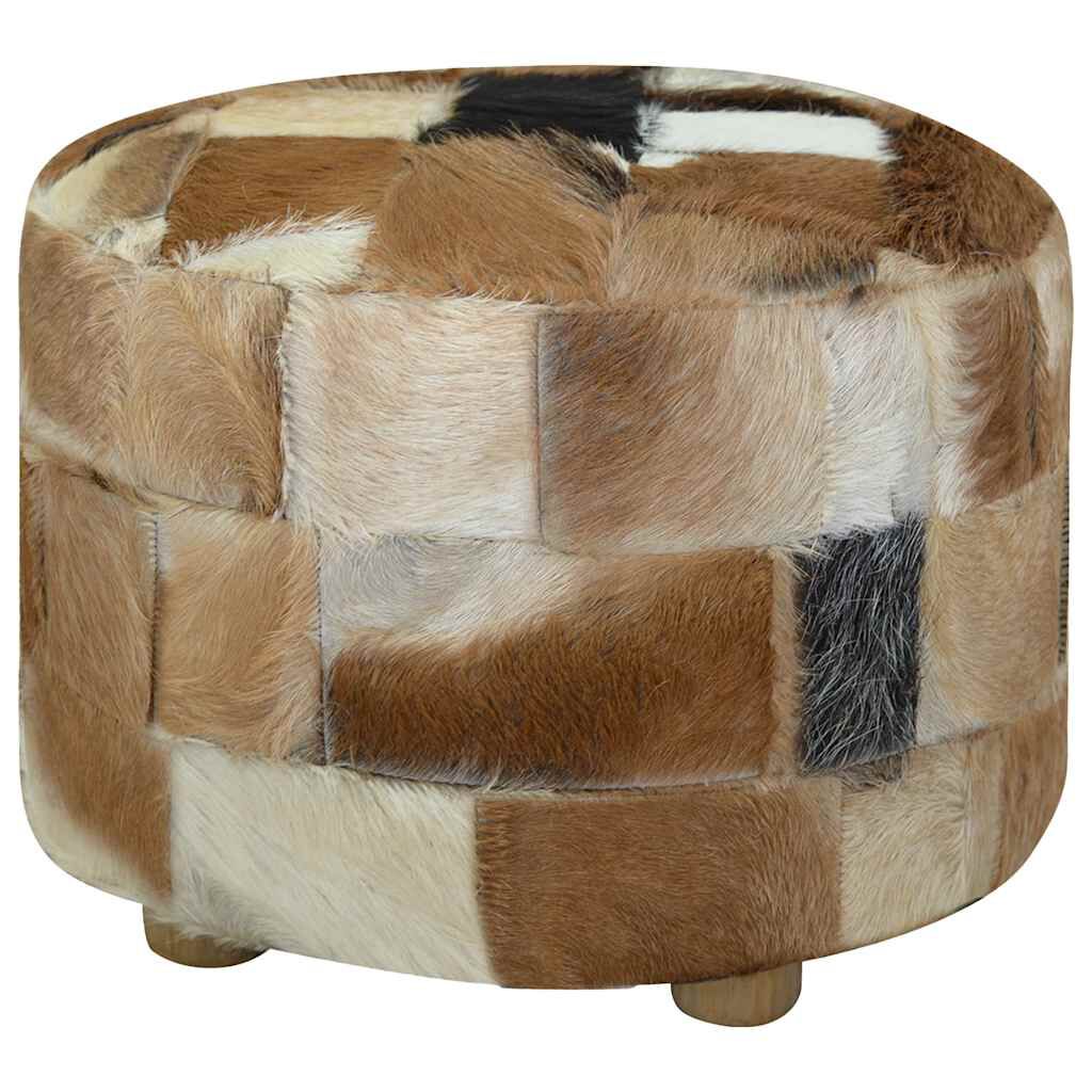 vidaXL Pouffe Genuine Leather Round 50x50x45 cm