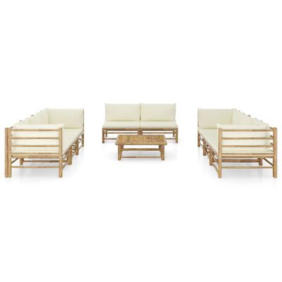 vidaXL 9 Piece Garden Lounge Set with Cream White Cushions Bamboo, cream vidaXL 9 Piece Garden Lounge Set with Cream White Cushions Bamboo