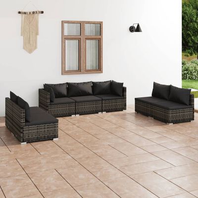 vidaXL 7 Piece Garden Lounge Set with Cushions Poly Rattan Grey, grey and anthracite vidaXL 7 Piece Garden Lounge Set with Cushions Poly Rattan Grey