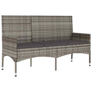 vidaXL 3-Seater Garden Bench with Cushions Grey Poly Rattan