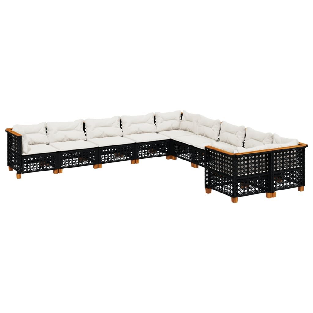 vidaXL 10 Piece Garden Sofa Set with Cushions Black Poly Rattan