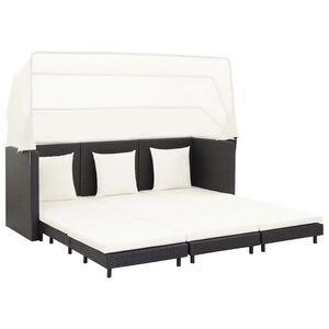 vidaXL Extendable 3-Seater Sofa Bed with Roof Poly Rattan Black