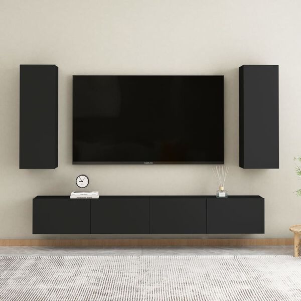 vidaXL TV Cabinets 2 pcs Black 30.5x30x90 cm Engineered Wood