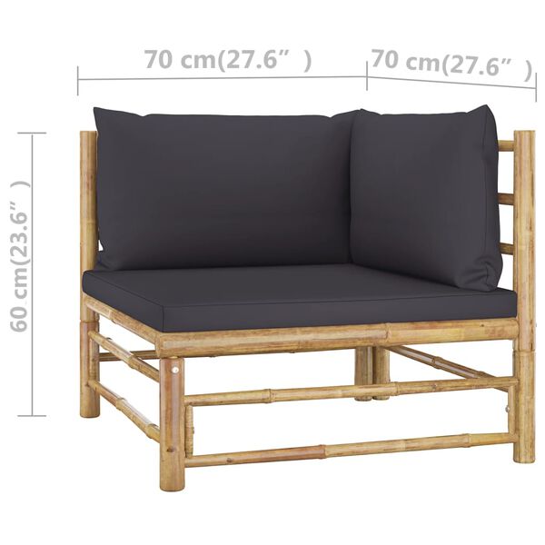 vidaXL 2 Piece Garden Lounge Set with Dark Grey Cushions Bamboo
