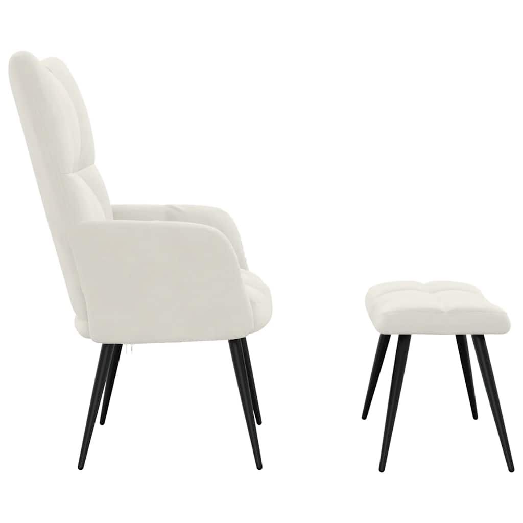 vidaXL Relaxing Chair with a Stool Cream White Velvet