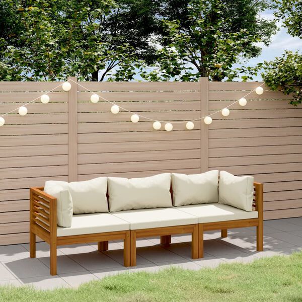vidaXL 3-Seater Garden Sofa with Cream Cushion Solid Acacia Wood