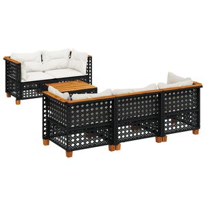 vidaXL 6 Piece Garden Sofa Set with Cushions Black Poly Rattan