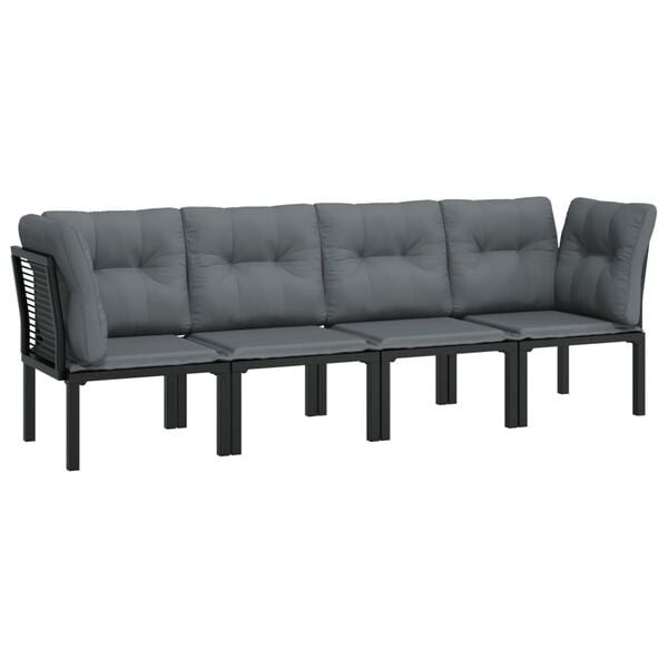 vidaXL 4 Piece Garden Lounge Set Black and Grey Poly Rattan