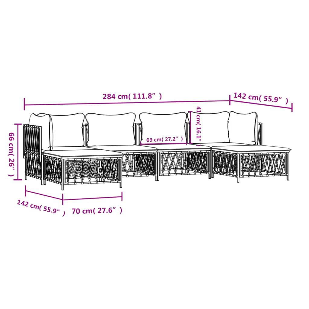 vidaXL 6 Piece Garden Lounge Set with Cushions White Steel