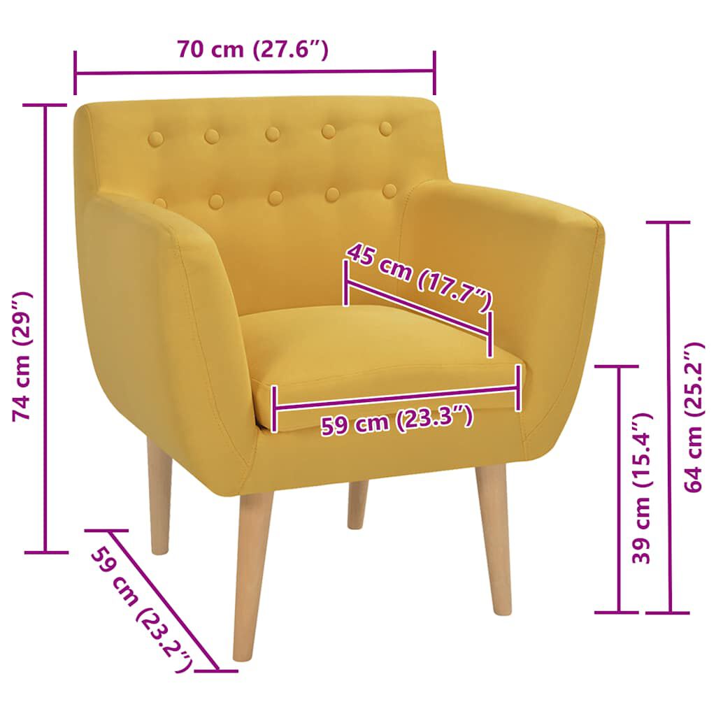 vidaXL Armchair Yellow Fabric