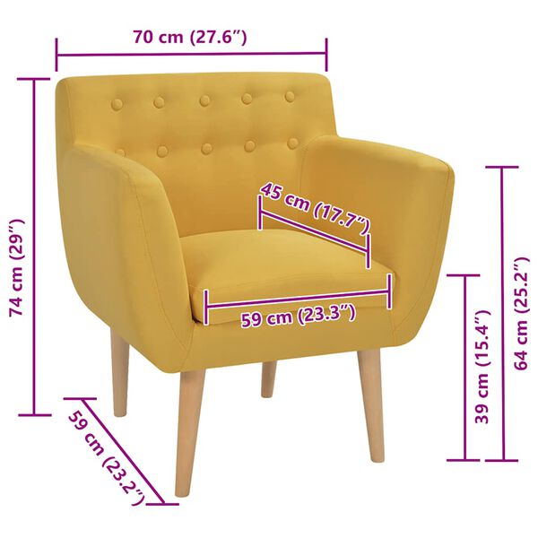 vidaXL Armchair Yellow Fabric
