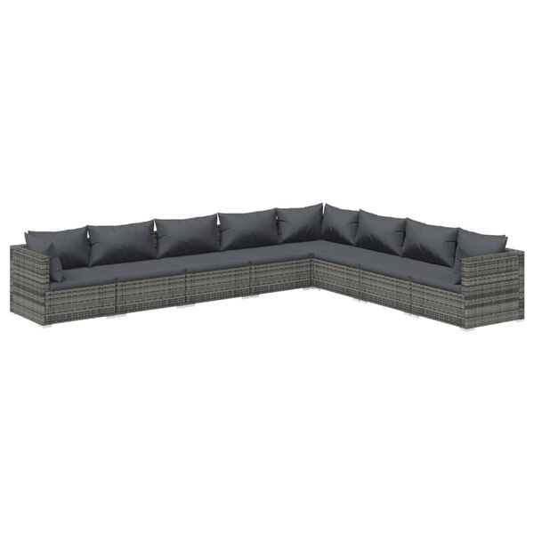 vidaXL 8 Piece Garden Lounge Set with Cushions Poly Rattan Grey