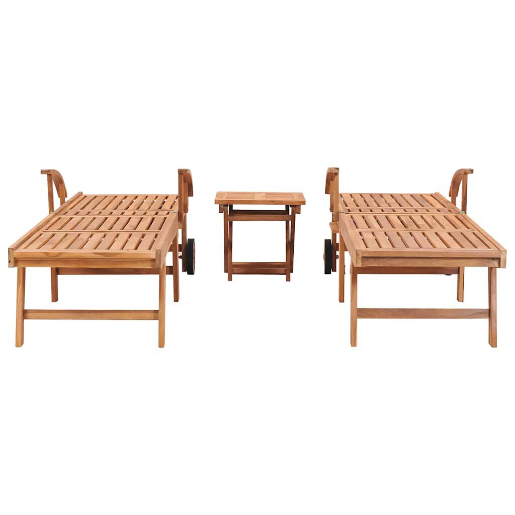 vidaXL Sun Loungers 2 pcs with Table Solid Teak Wood