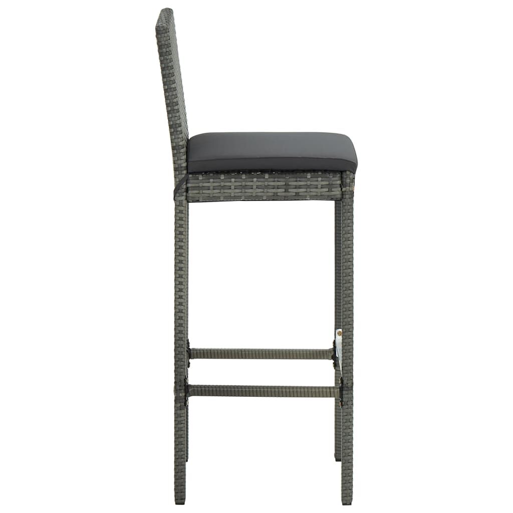 vidaXL Garden Bar Stools with Cushions 4 pcs Grey Poly Rattan