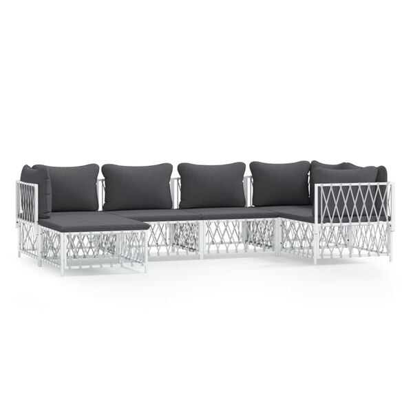 vidaXL 6 Piece Garden Lounge Set with Cushions White Steel