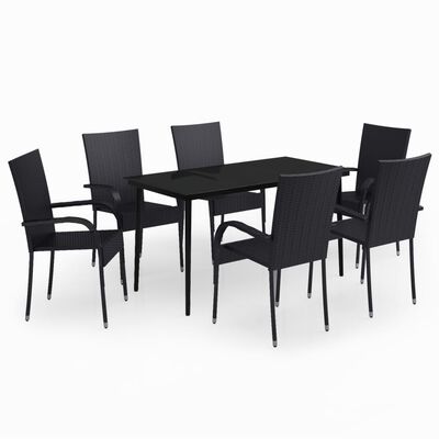vidaXL 7 Piece Garden Dining Set Black, black vidaXL 7 Piece Garden Dining Set Black