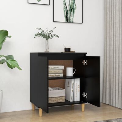 vidaXL Sideboard with Solid Wood Legs Black 60x35x70 cm Engineered Wood, black vidaXL Sideboard with Solid Wood Legs Black 60x35x70 cm Engineered Wood