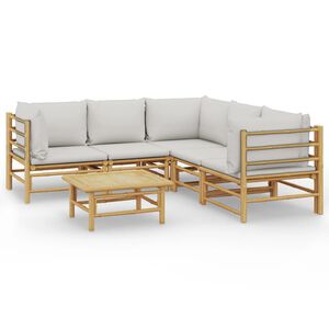 vidaXL 6 Piece Garden Lounge Set with Light Grey Cushions Bamboo