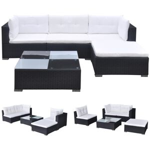 vidaXL 5 Piece Garden Lounge Set with Cushions Poly Rattan Black