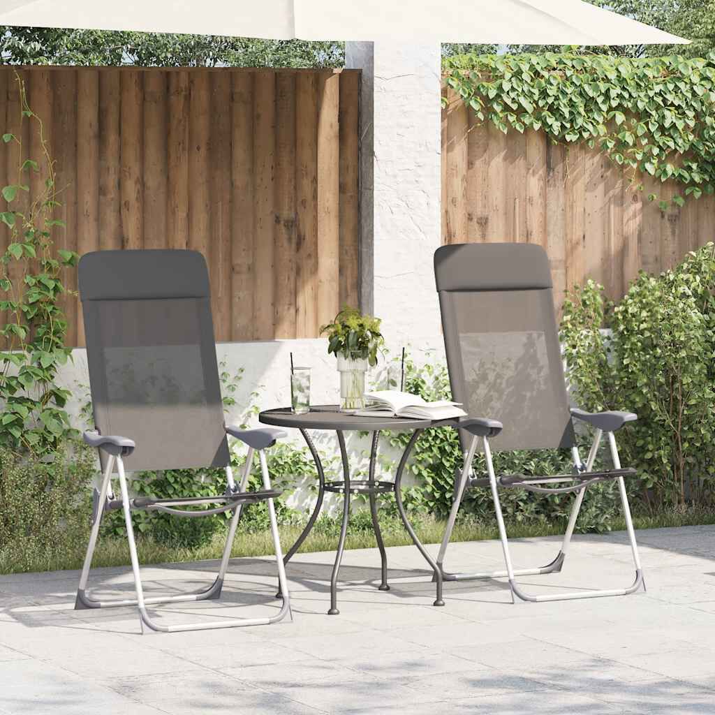 vidaXL Folding Camping Chairs 2 pcs Grey Aluminium