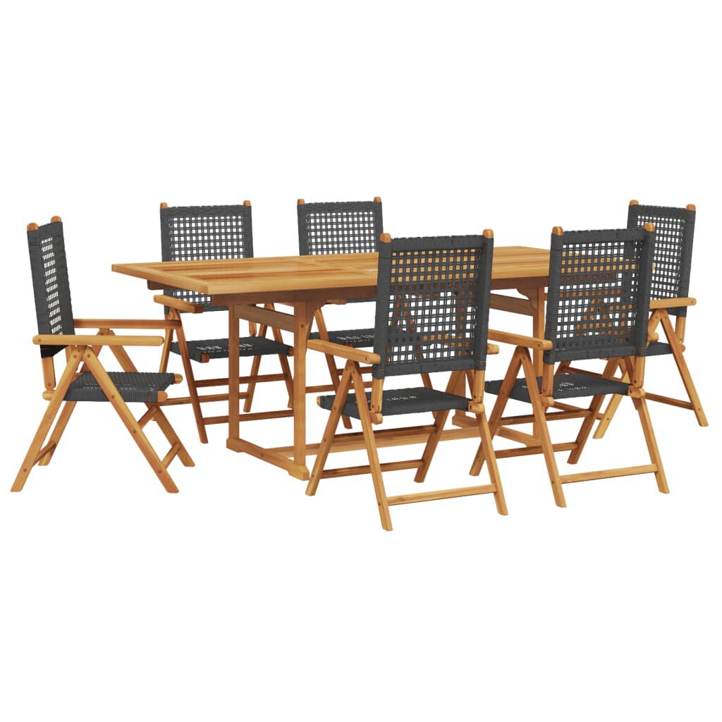 vidaXL 7 Piece Garden Dining Set Black Poly Rattan and Solid Wood