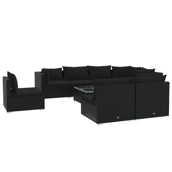 vidaXL 9 Piece Garden Lounge Set with Cushions Poly Rattan Black