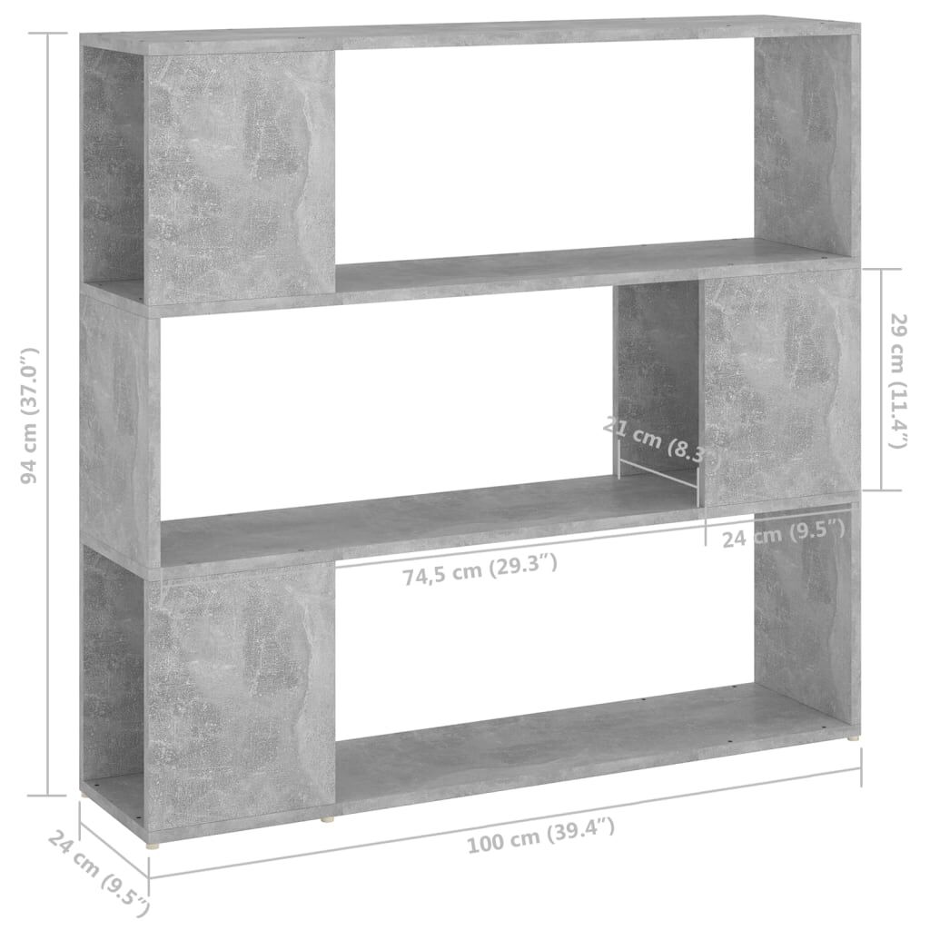 vidaXL Book Cabinet Room Divider Concrete Grey 100x24x94 cm