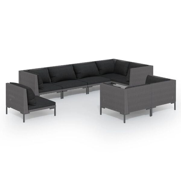 vidaXL 8 Piece Garden Lounge Set with Cushions Poly Rattan Dark Grey