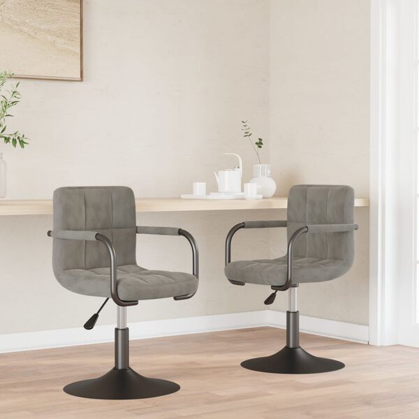 vidaXL Swivel Dining Chairs 2 pcs Light Grey Velvet