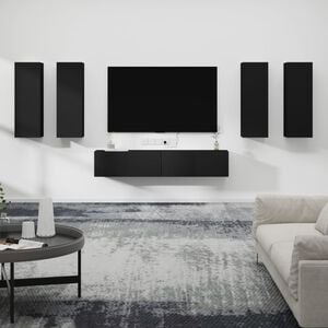 vidaXL 6 Piece TV Cabinet Set Black Engineered Wood