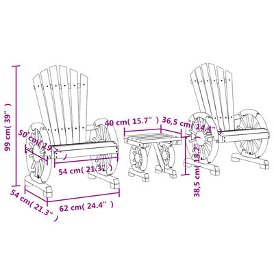 vidaXL 3 Piece Garden Lounge Set Solid Wood Fir