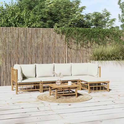 vidaXL 6 Piece Garden Lounge Set with Cream White Cushions Bamboo,  vidaXL 6 Piece Garden Lounge Set with Cream White Cushions Bamboo