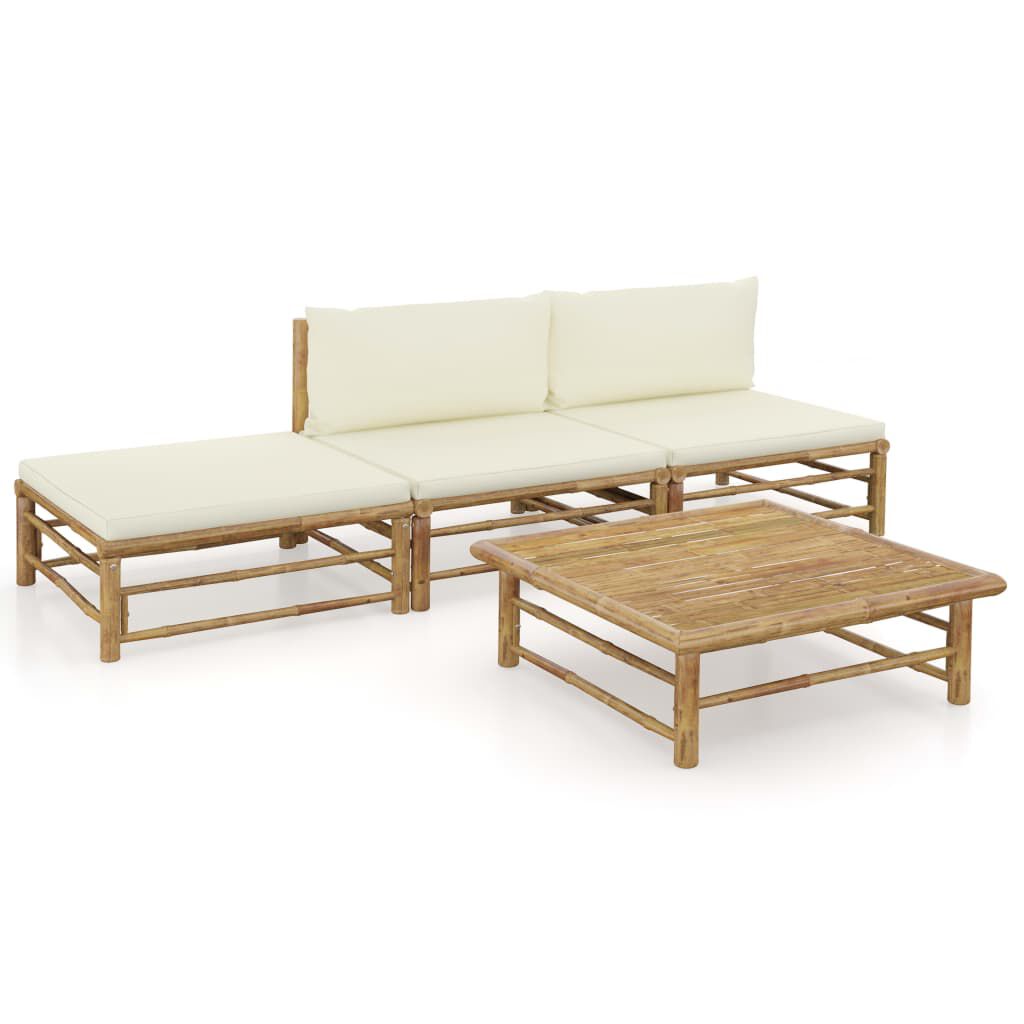 vidaXL 4 Piece Garden Lounge Set with Cream White Cushions Bamboo