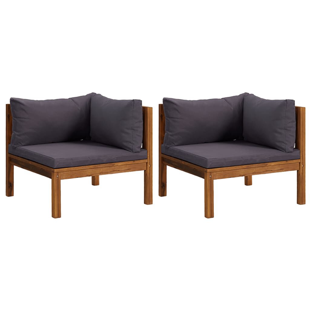 vidaXL Corner Sofas 2 pcs with Dark Grey Cushions Solid Acacia Wood