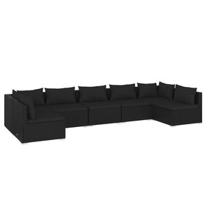 vidaXL 7 Piece Garden Lounge Set with Cushions Poly Rattan Black