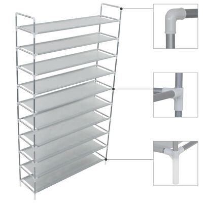 vidaXL Shoe Rack with 10 Shelves Metal and Non-woven Fabric Silver, silver vidaXL Shoe Rack with 10 Shelves Metal and Non-woven Fabric Silver