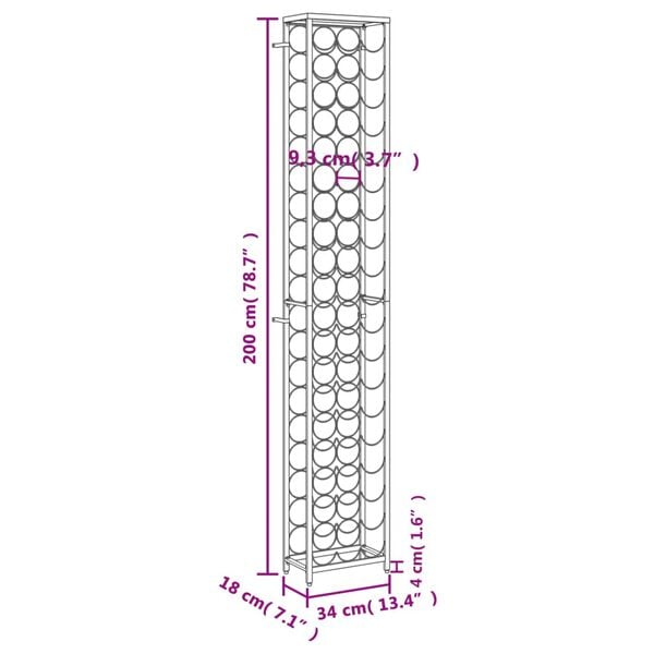 vidaXL Wine Rack for 57 Bottles Black 34x18x200 cm Wrought Iron