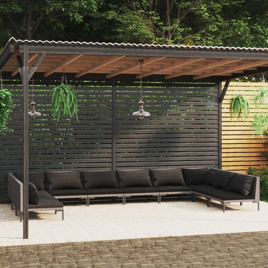 vidaXL 10 Piece Garden Lounge Set with Cushions Poly Rattan Dark Grey