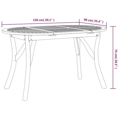 vidaXL Garden Table 150x90x75 cm Solid Wood Acacia,  vidaXL Garden Table 150x90x75 cm Solid Wood Acacia