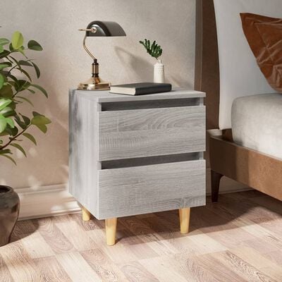 vidaXL Bed Cabinet with Solid Wood Legs Grey Sonoma 40x35x50 cm, grey sonoma vidaXL Bed Cabinet with Solid Wood Legs Grey Sonoma 40x35x50 cm