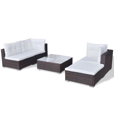 vidaXL 5 Piece Garden Lounge Set with Cushions Poly Rattan Brown, brown vidaXL 5 Piece Garden Lounge Set with Cushions Poly Rattan Brown