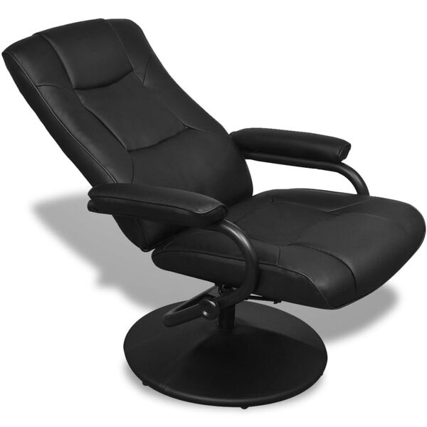 vidaXL TV Armchair with Footstool Black Faux Leather