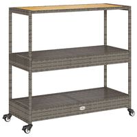 vidaXL Bar Cart 3-Tier Grey Poly Rattan and Solid Wood Acacia, grey and brown vidaXL Bar Cart 3-Tier Grey Poly Rattan and Solid Wood Acacia