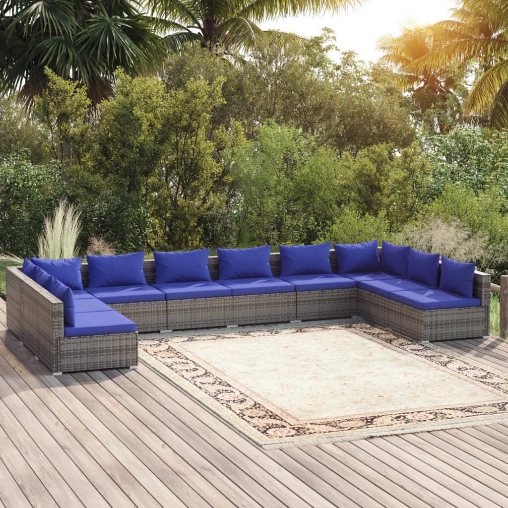 vidaXL 10 Piece Garden Lounge Set with Cushions Poly Rattan Grey