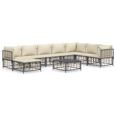 vidaXL 9 Piece Garden Lounge Set with Cushions Anthracite Poly Rattan