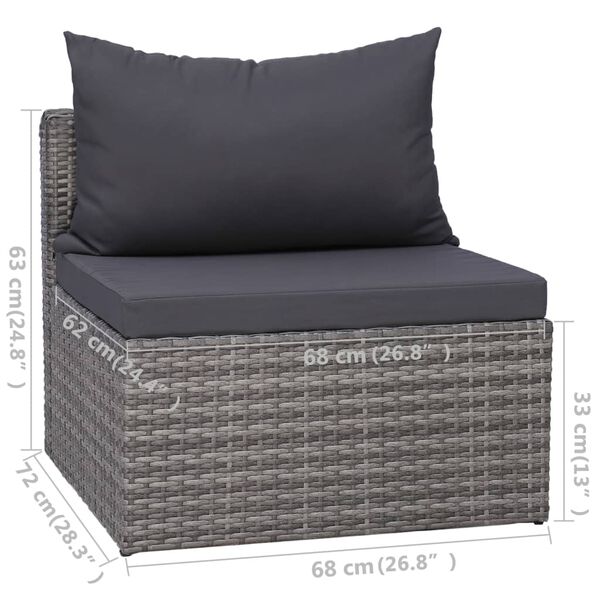 vidaXL 5 Piece Garden Sofa Set with Cushions & Pillows Poly Rattan Grey