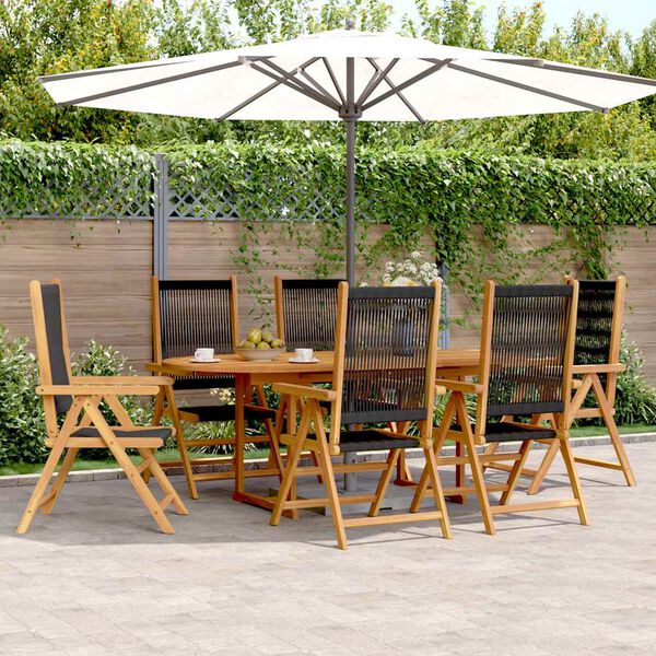 vidaXL 7 Piece Garden Dining Set Black Polypropylene and Solid Wood