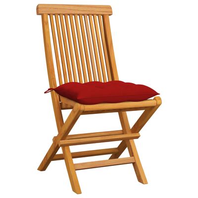 vidaXL Garden Chairs with Red Cushions 6 pcs Solid Teak Wood